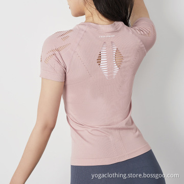 yoga hollow out t shirt for women